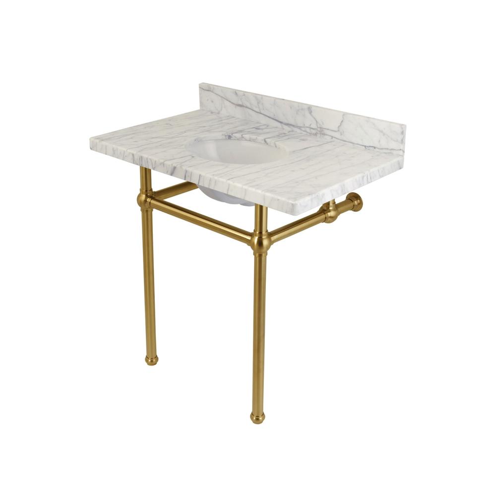 Fauceture Kingston Brass KVPB36MB7 Templeton 36X22 Carrara Marble Vanity Top with Brass Feet Combo, Carrara Marble/Brushed Brass