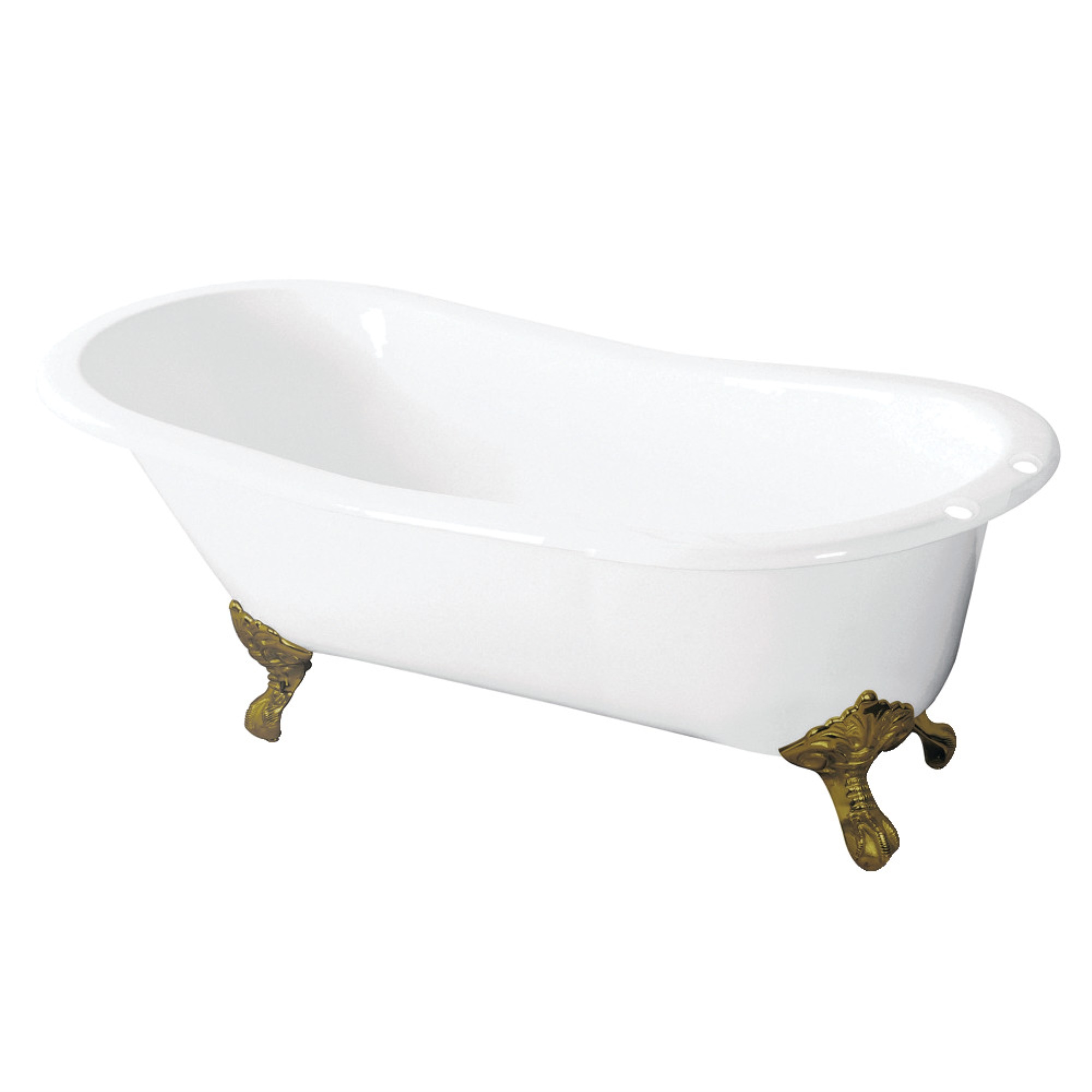 Aqua Eden VCT7D5731B2 57-Inch Cast Iron Slipper Clawfoot Tub with 7-Inch Faucet Drillings, White/Polished Brass