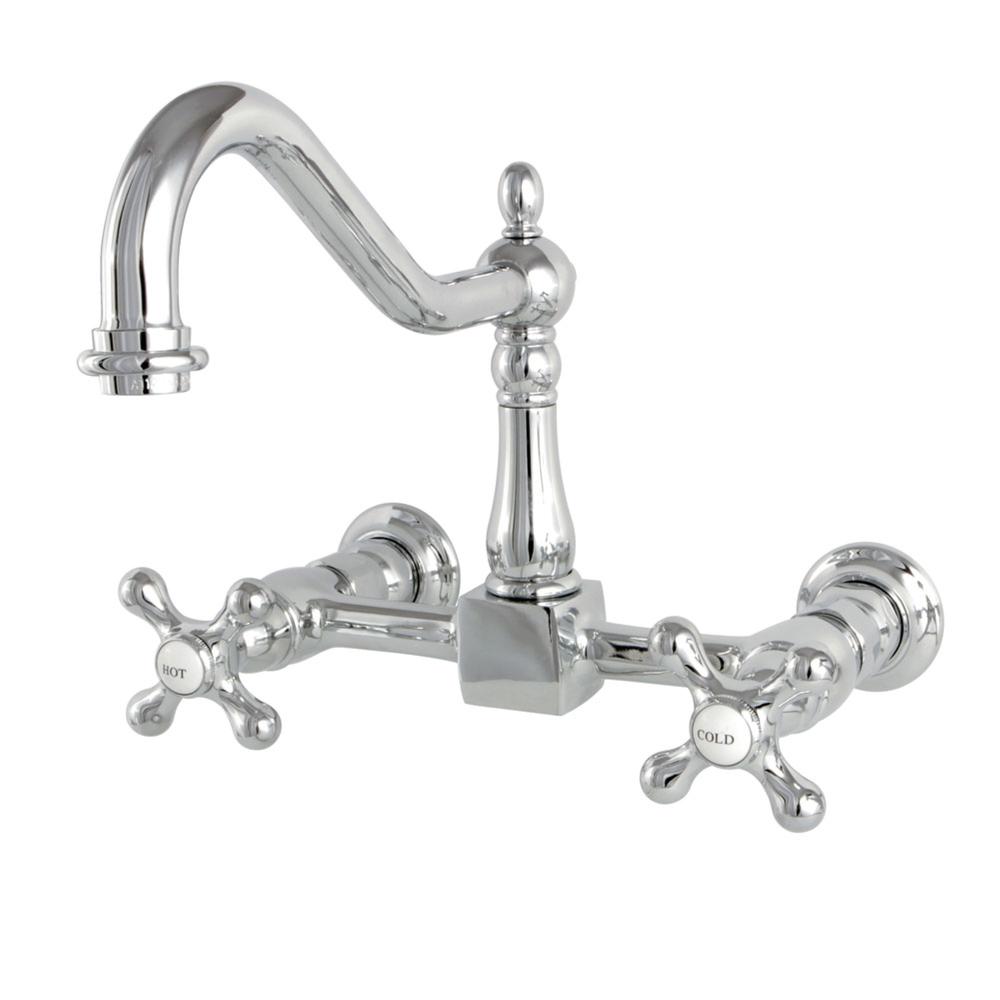 Kingston Brass KS1241AX Heritage 8 in. Wall Mount Kitchen Faucet, Polished Chrome