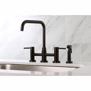 Kingston Brass KS8285DLBS Concord Two-Handle Bridge Kitchen Faucet with Brass Side Sprayer, Oil Rubbed Bronze