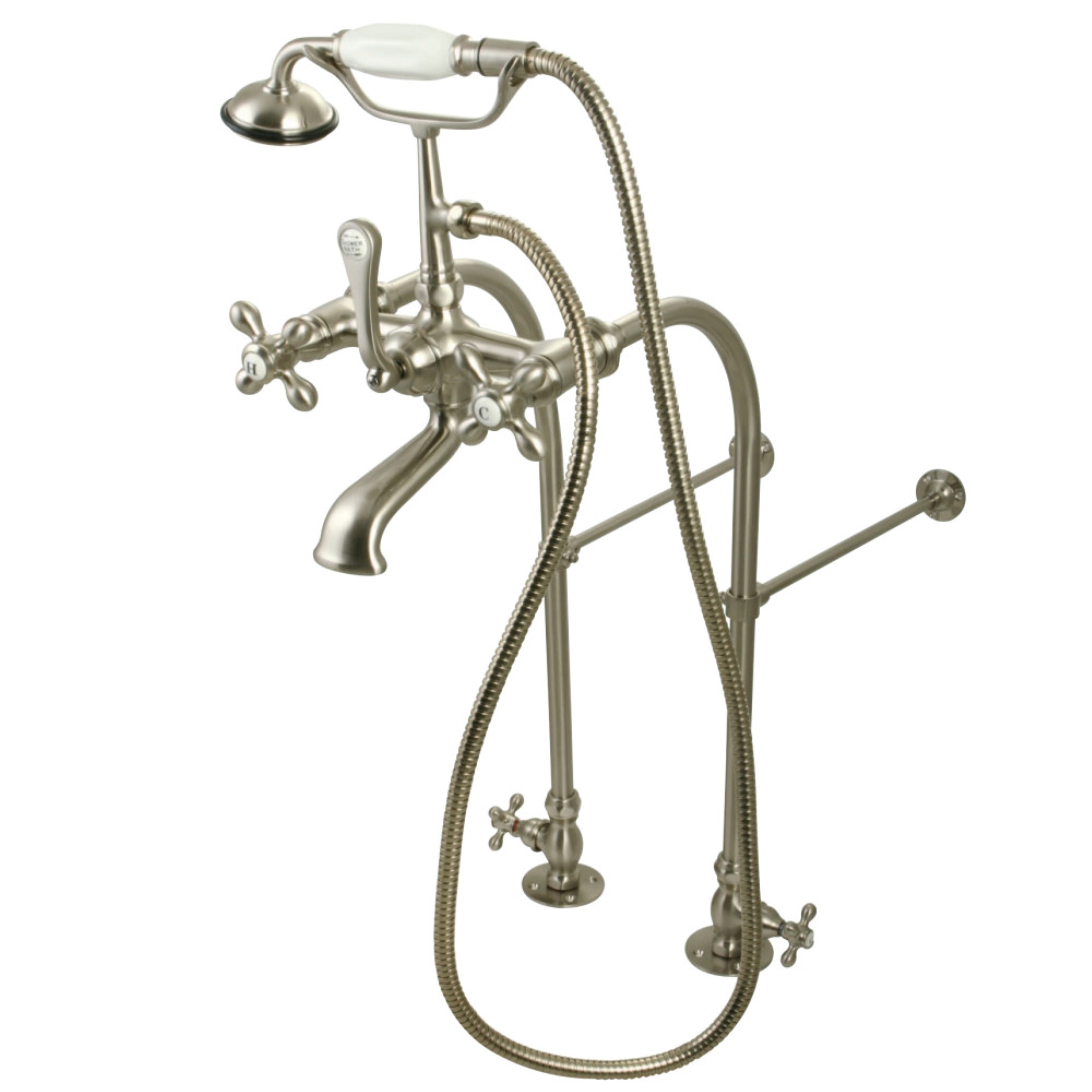 Kingston Brass CC57T458MX Vintage Freestanding Clawfoot Tub Faucet with Hand Shower, Brushed Nickel
