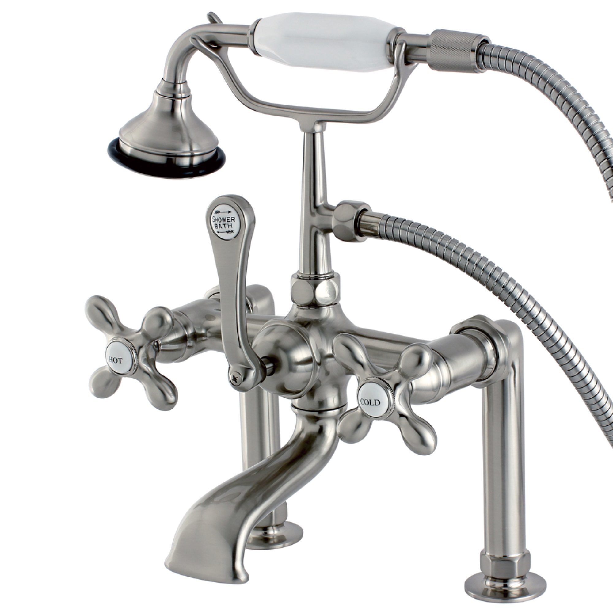 Kingston Brass AE109T8 Auqa Vintage Deck Mount Clawfoot Tub Faucet, Brushed Nickel