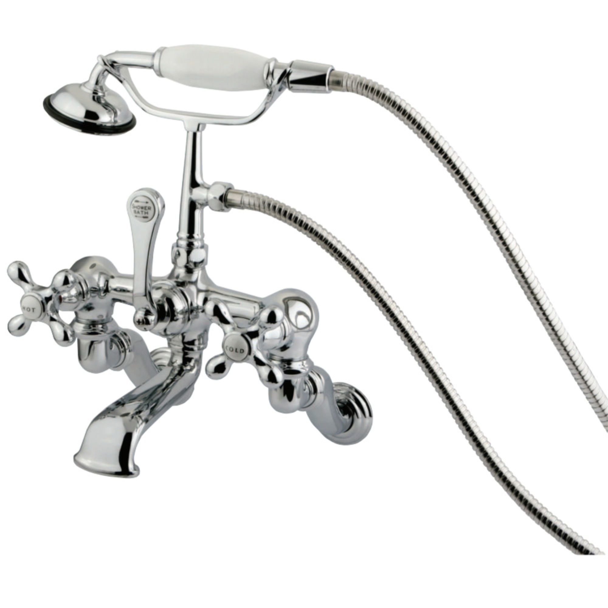 Kingston Brass CC464T1 Vintage Wall Mount Clawfoot Tub Faucet with Hand Shower, Polished Chrome