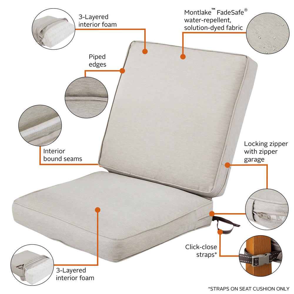 Classic Accessories Montlake FadeSafe Patio Chair Cushion - 3" Thick - Premium Outdoor Cushion with Water Resistant Backing,