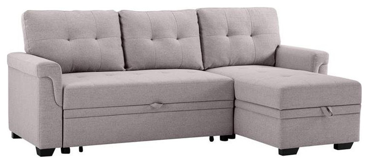 Lilola Home Lucca Light Gray Linen, Lucca Light Gray Linen Reversible Sleeper Sectional Sofa With Storage Chaise