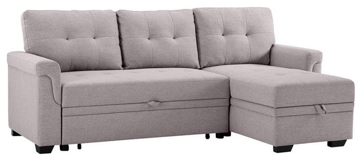 Lilola Home Lucca Light Gray Linen Reversible Sleeper Sectional Sofa With Storage Chaise Lilola Home Lucca Light Gray Linen, Lucca Light Gray Linen Reversible Sleeper Sectional Sofa With Storage Chaise