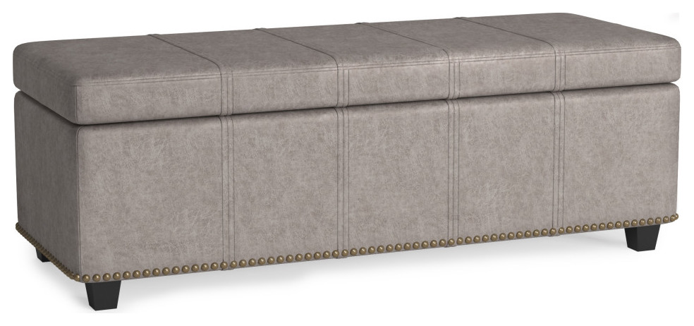 Simpli Home 48 Wide Rectangle Large, Distressed Leather Ottoman Rectangle