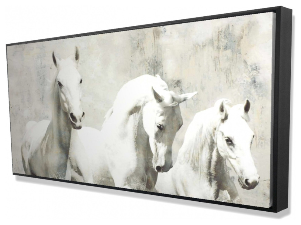 Begin Three White Horses Running - Framed Print on canvas by Begin Edition