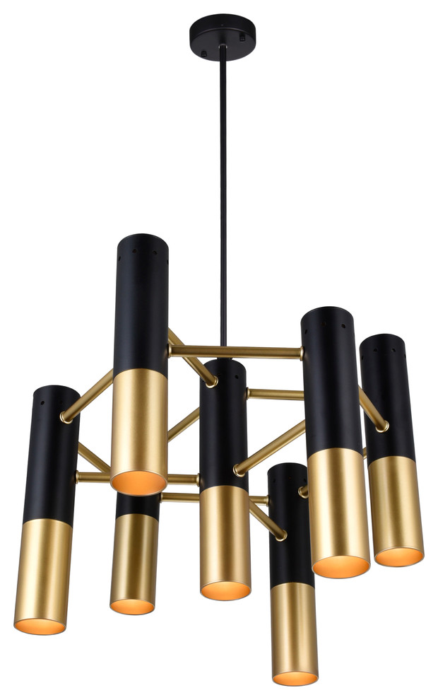 CWI Lighting 7 Light Down Chandelier With Matte Black and Satin Gold finish