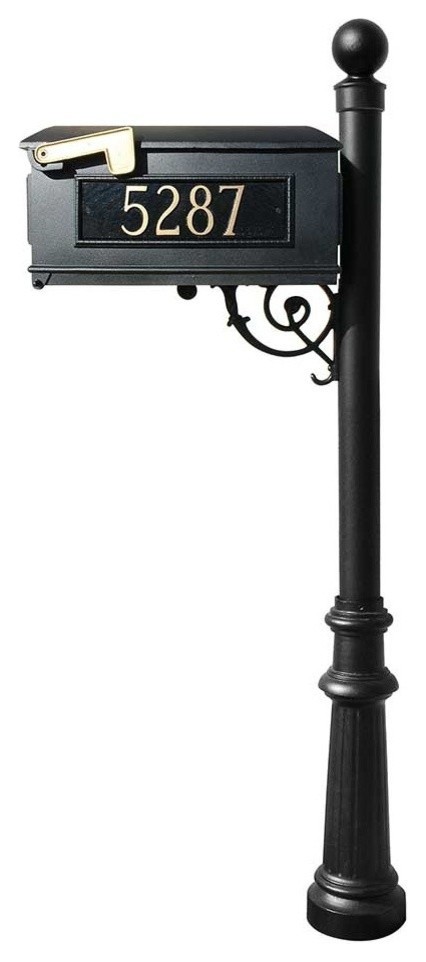 Qualarc Mailbox Post System-Fluted Base, Ball Finial, Black