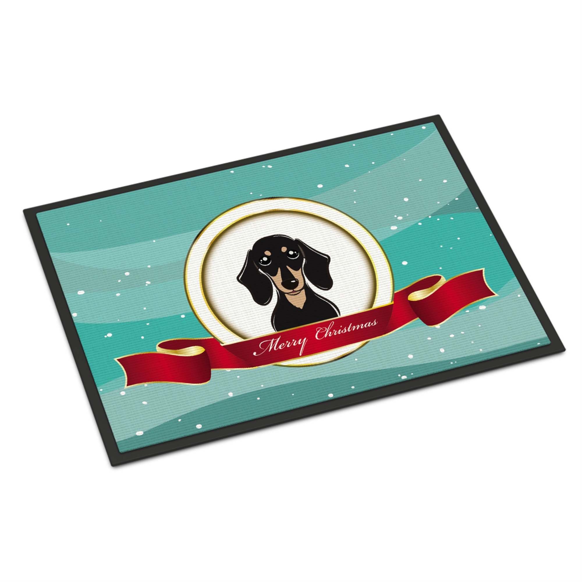 Caroline's Treasures BB1525JMAT Smooth Black and Tan Dachshund Merry Christmas Indoor or Outdoor Mat, 24"" x 36"", Multicolor"
