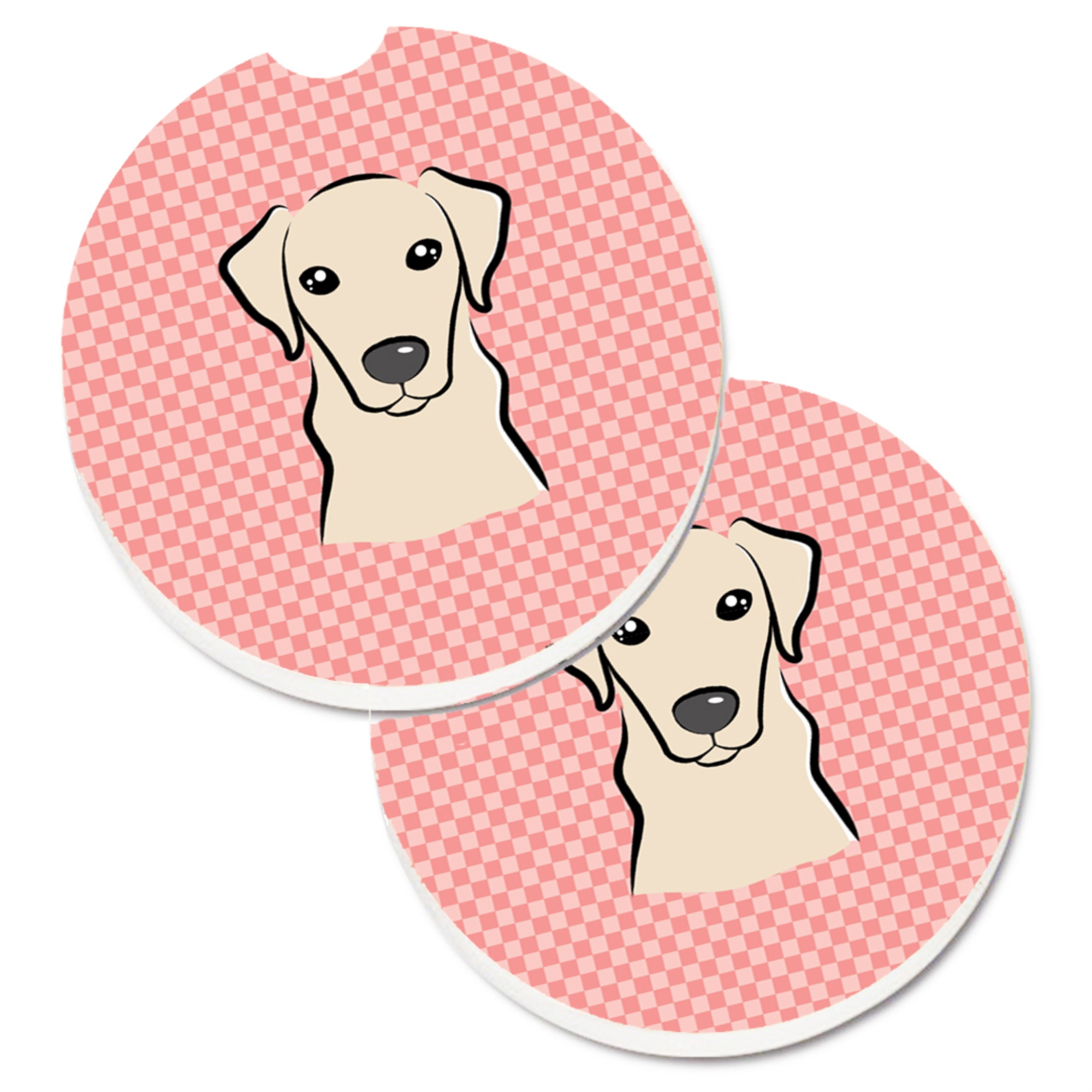 Caroline's Treasures "Caroline's Treasures Checkerboard Pink Yellow Labrador Set of 2 Cup Holder Car Coasters BB1222CARC, 2.56, Multicolor"