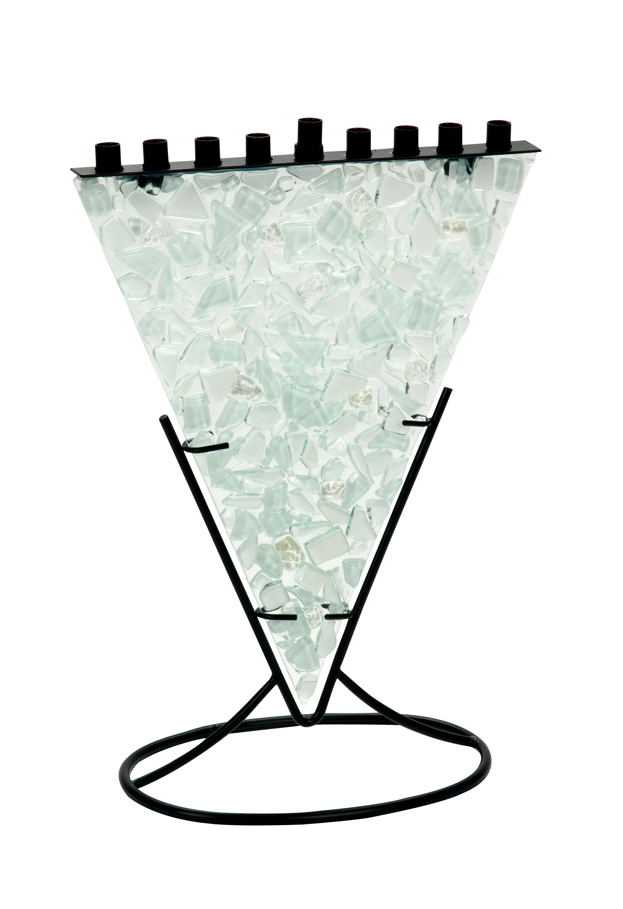 Giftmark Inc Multi Colored White, Clear and soft Aqua Tones of Fused Glass Triangle Shaped Menorah - M-749