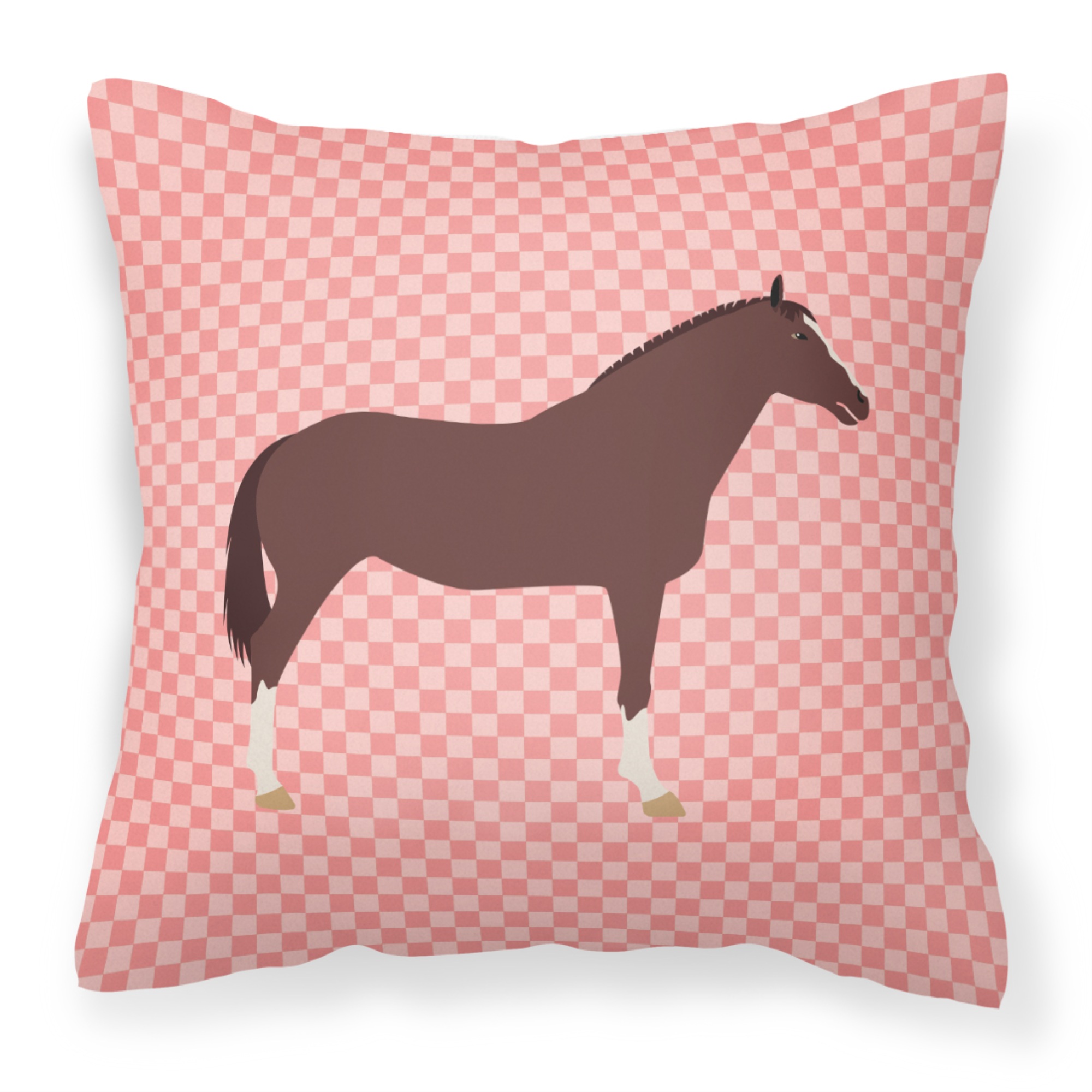 Caroline's Treasures "Caroline's Treasures BB7913PW1818 English Thoroughbred Horse Pink Check Outdoor Canvas Fabric Decorative Pillow, Multicolor"