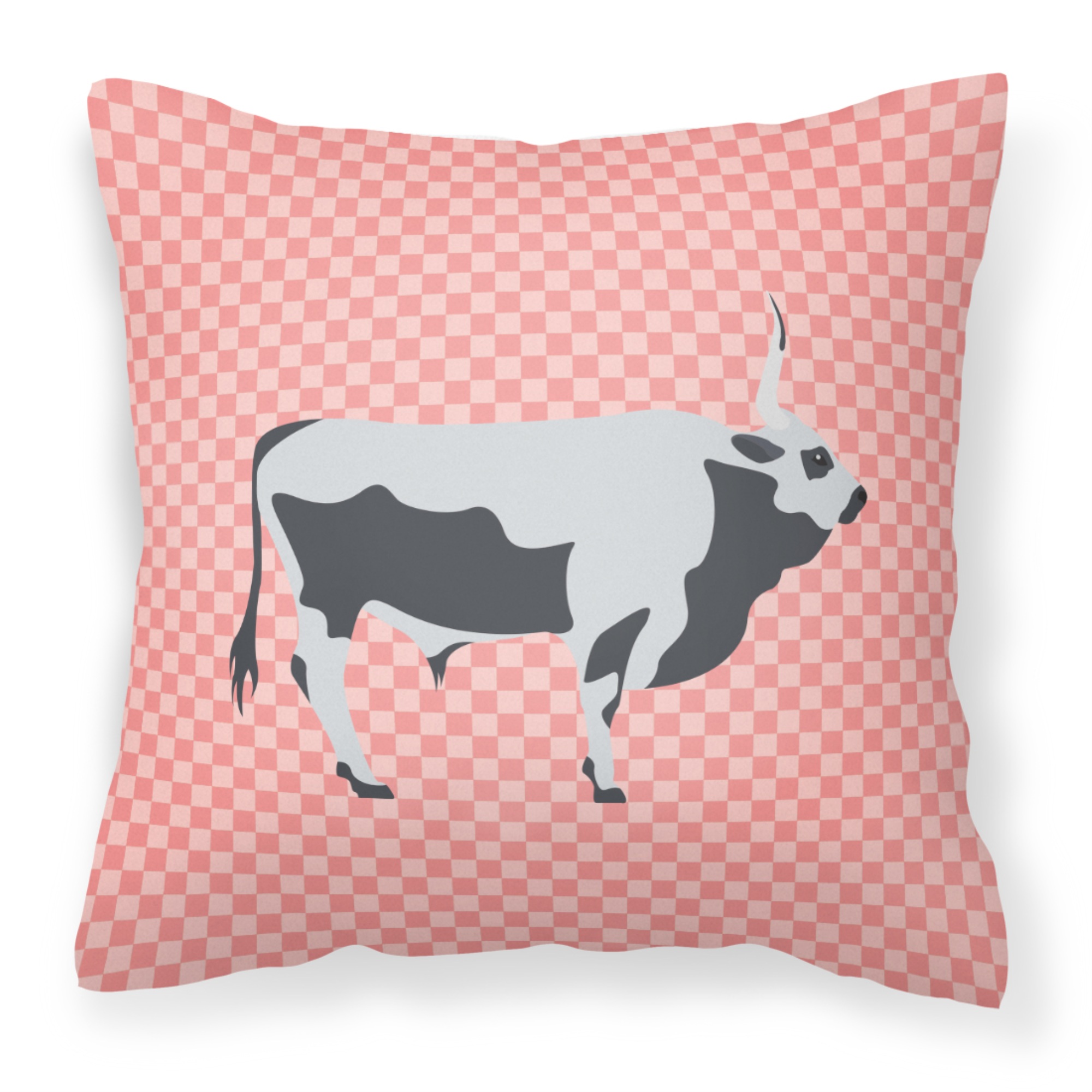 Caroline's Treasures "Caroline's Treasures BB7824PW1818 Hungarian Grey Steppe Cow Pink Check Outdoor Canvas Fabric Decorative Pillow, Multicolor"