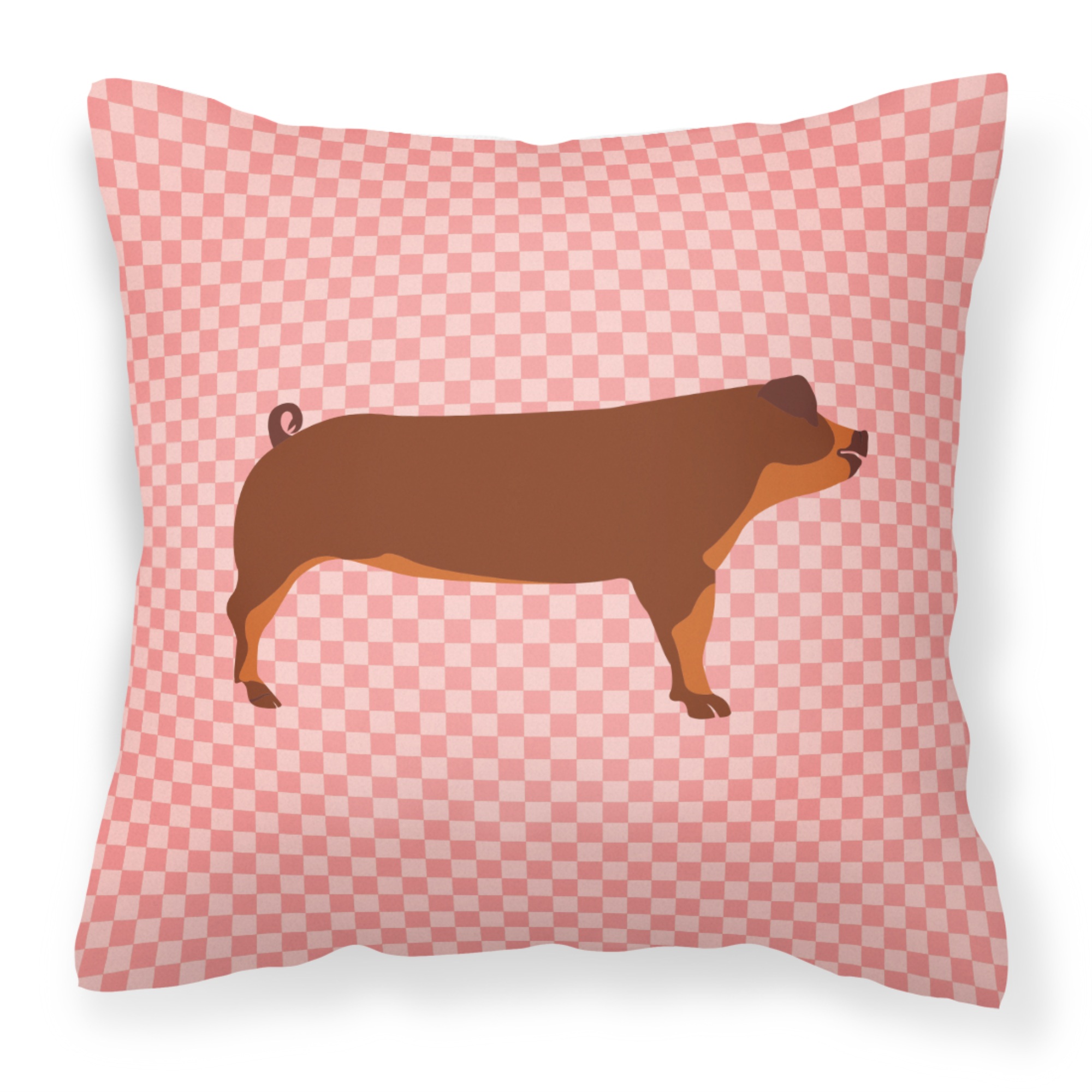 Caroline's Treasures "Caroline's Treasures BB7942PW1818 Duroc Pig Pink Check Outdoor Canvas Fabric Decorative Pillow, Multicolor"