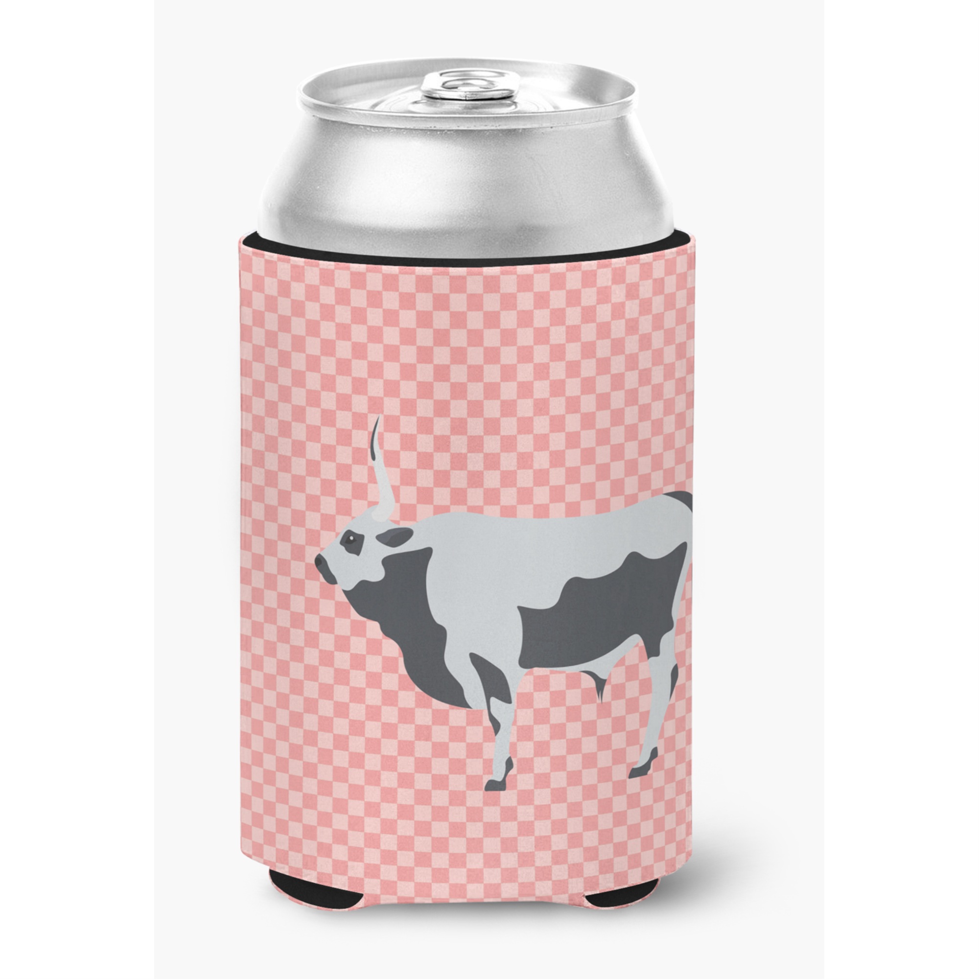 Caroline'S Treasures Hungarian Grey Steppe Cow Pink Check Decorative Can Hugger, Multicolor