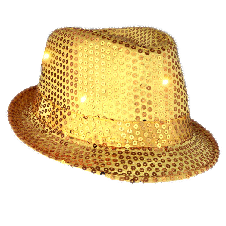 blinkee LED Flashing Light Up Fedora Hat with Gold Sequins