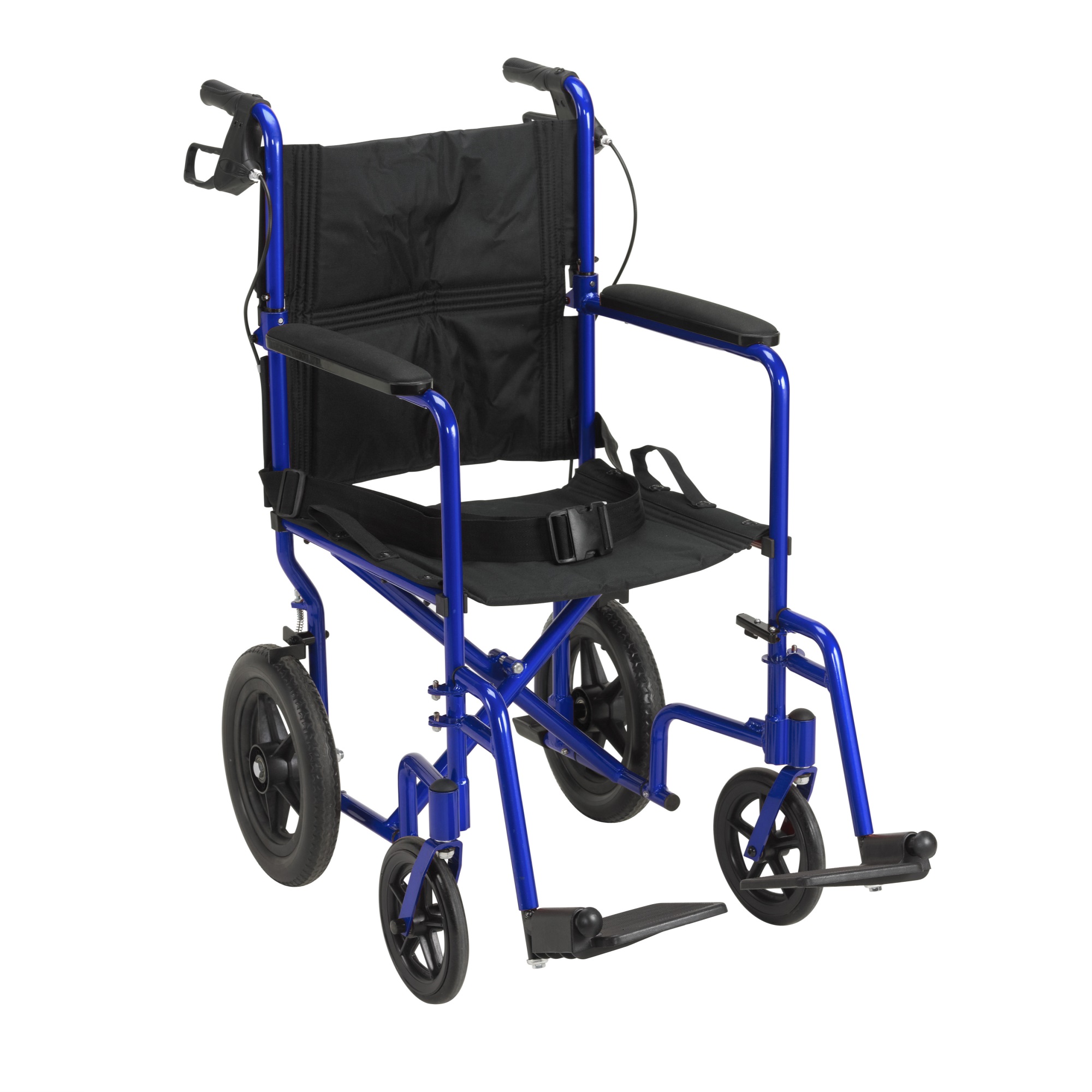 Drive Medical Lightweight Expedition Transport Wheelchair with Hand Brakes, Blue
