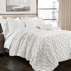 Lush Decor Lush D?or Ravello Shabby Chic Style Pintuck White 5 Piece Comforter Set with Pillow Shams - King Comforter Set