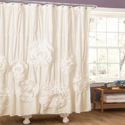 Lush Decor Serena Shower Curtain Ruffled Floral Shabby Chic Farmhouse Style Bathroom Decor, 72â? x 72â?, Ivory