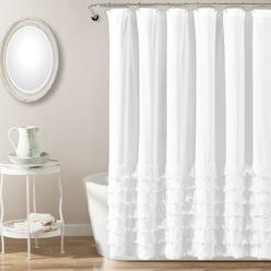 Lush Decor Avery Shower Curtain Ruffled Shabby Chic Farmhouse Style Bathroom, 72 in x 72 in, White