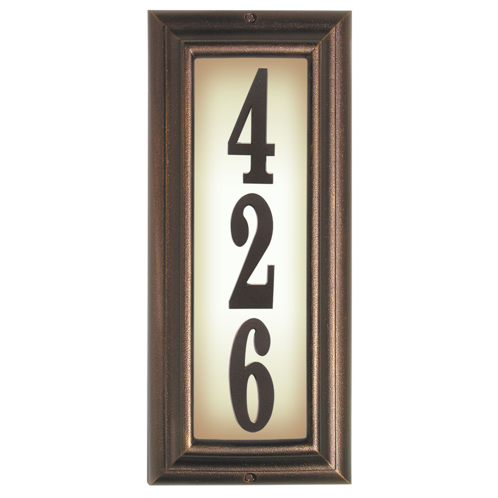 Qualarc LTV-1303-AC 15 in. Edgewood Vertical Lighted Address Plaque in Antique Copper Frame Color