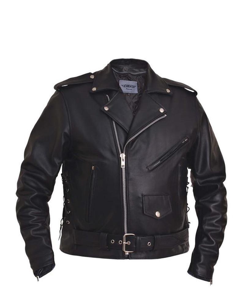 Premium Men's Traditional Premium Motorcycle Jacket with Side Laces,Black,Size - 46