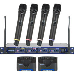 VocoPro Professional Rechargeable 4 Channel UHF Wireless Microphone System
