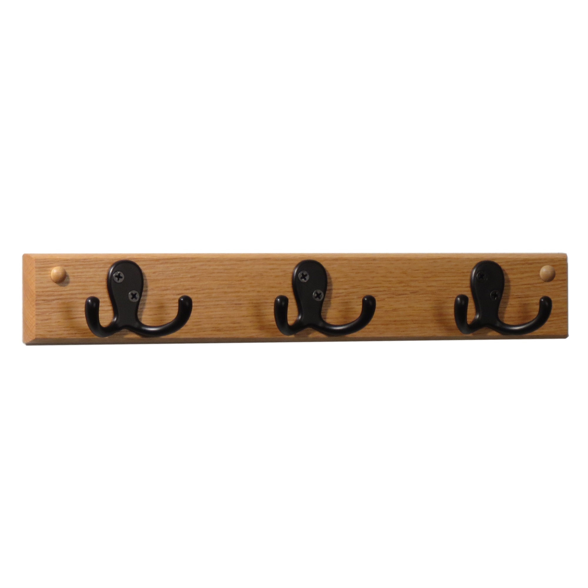 Wooden Mallet 3 Double Prong Hook Rail/Coat Rack, Black Hooks, Light Oak