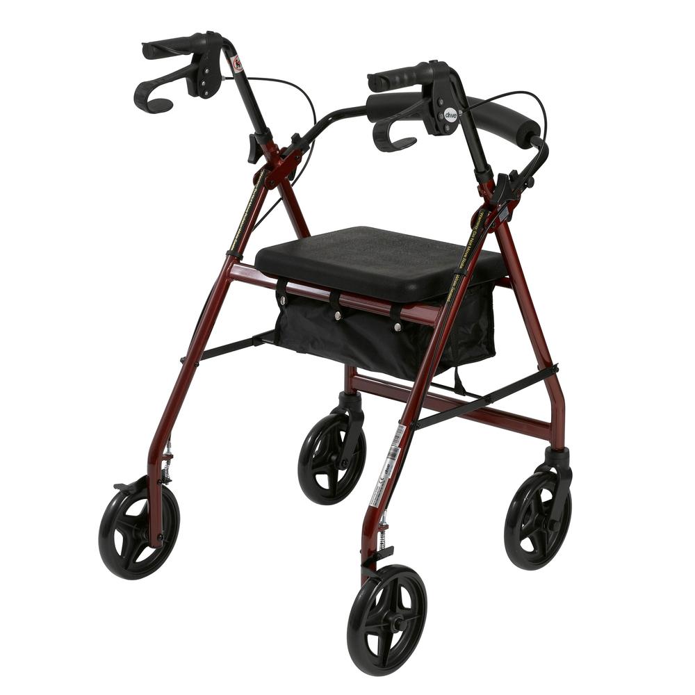 Drive Medical Aluminum Rollator with Fold Up and Removable Back Support and Padded Seat, Red
