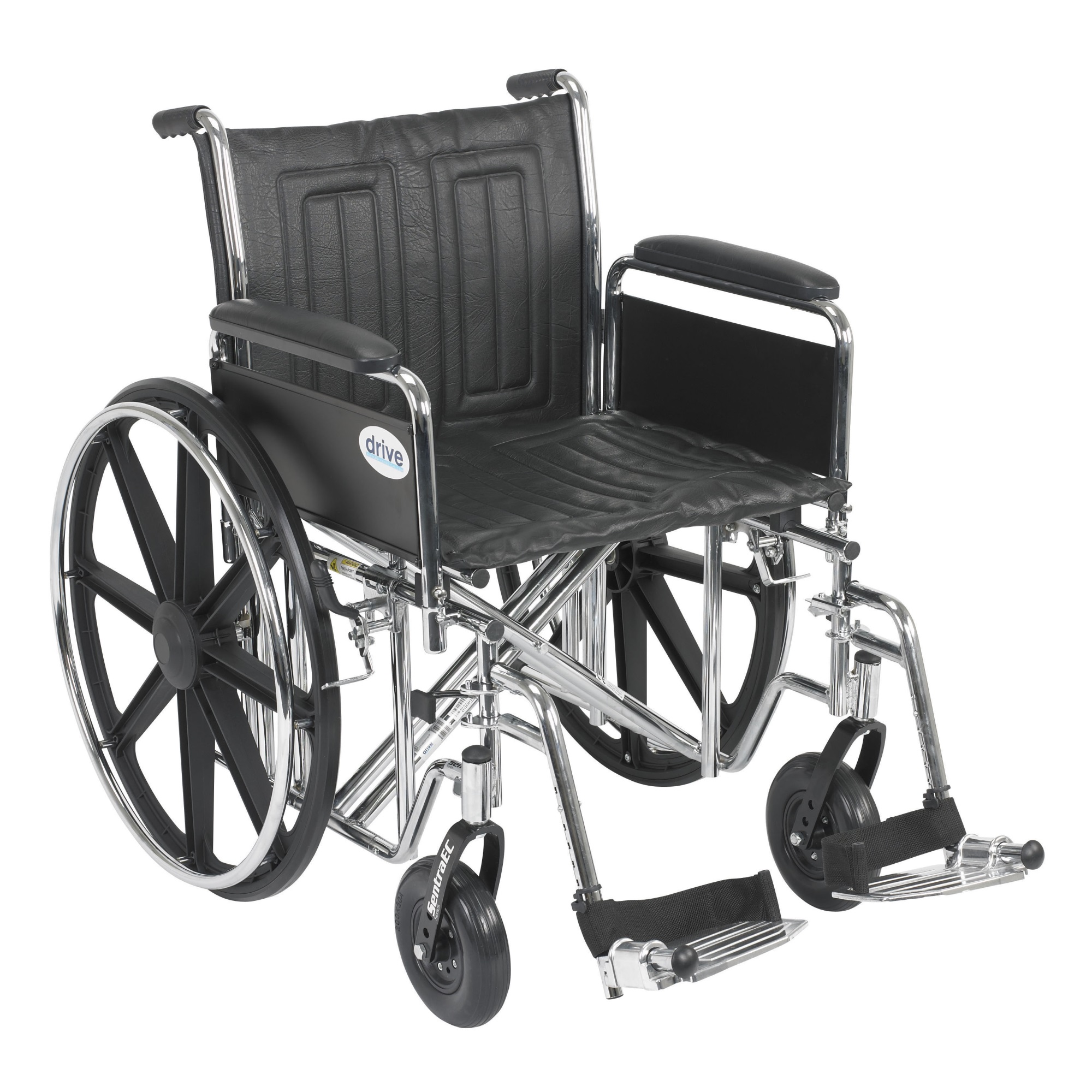 Drive DeVilbiss Healthcare Sentra EC Heavy Duty Wheelchair, Detachable Full Arms, Swing away Footrests, 20" Seat