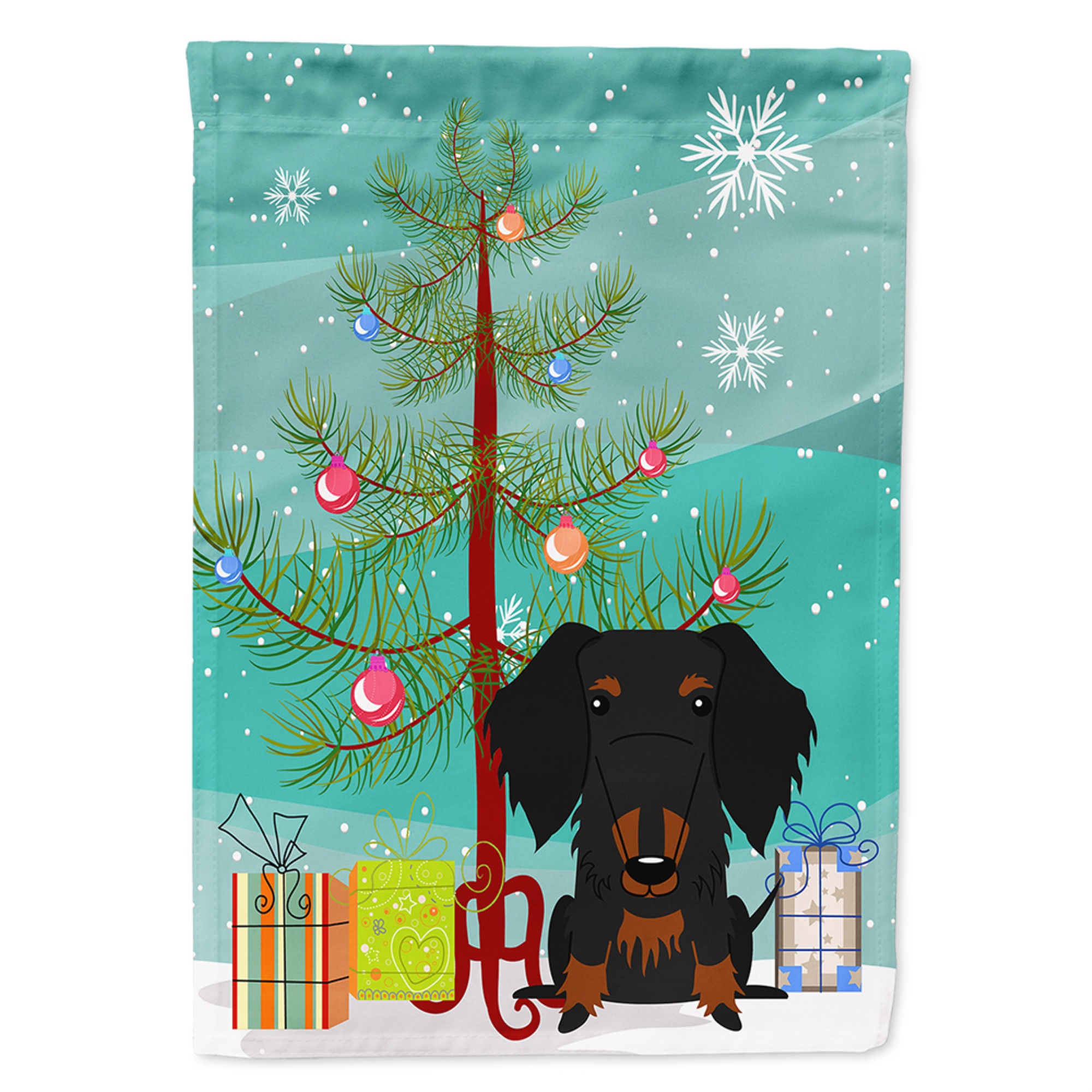 Caroline's Treasures "Caroline's Treasures BB4252CHF Merry Christmas Tree Wire Haired Dachshund Black Tan Flag, Large, Multicolor"