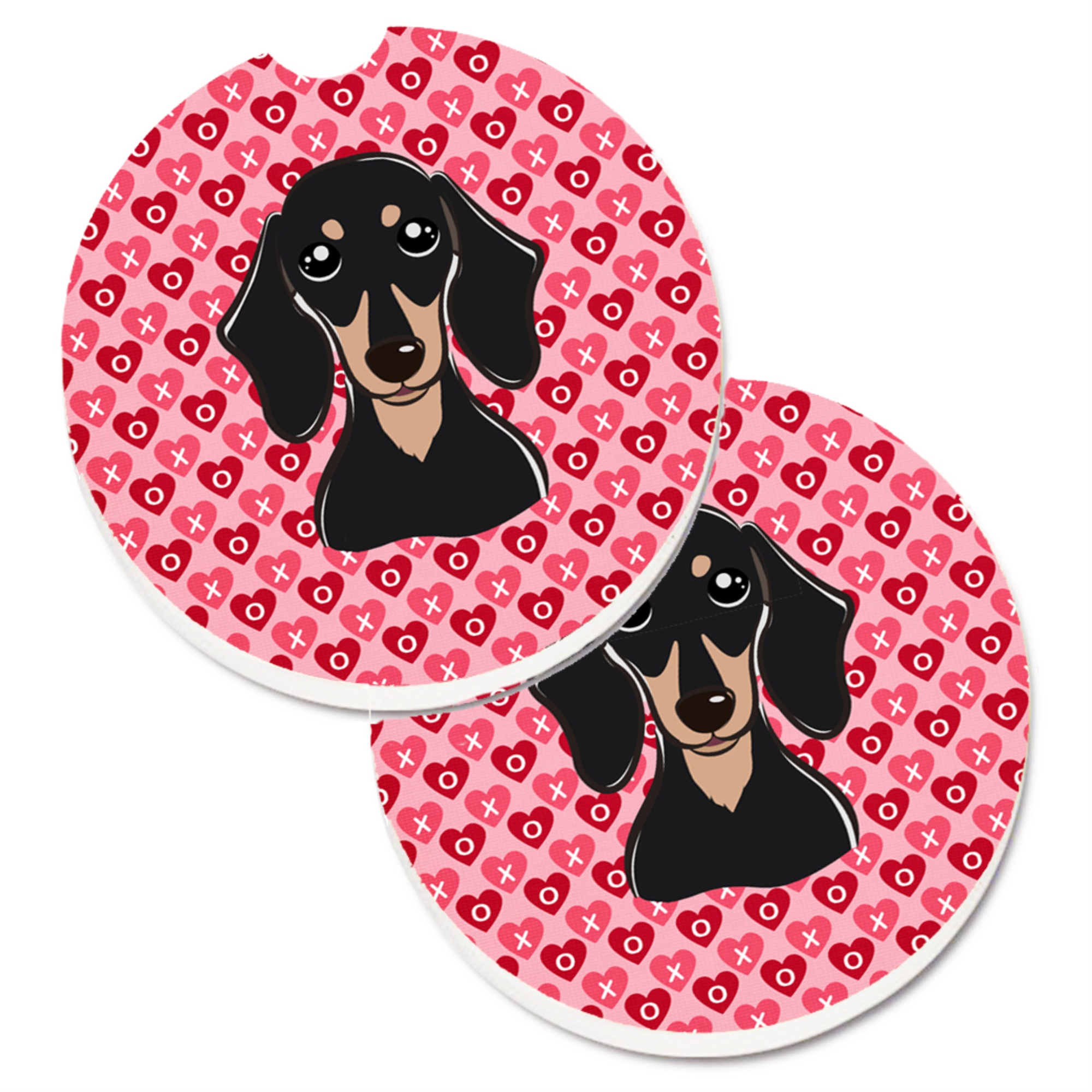 Caroline's Treasures "Caroline's Treasures Smooth black & Tan Dachshund Hearts Set of 2 Cup Holder Car Coasters, 2.56, Multicolor"