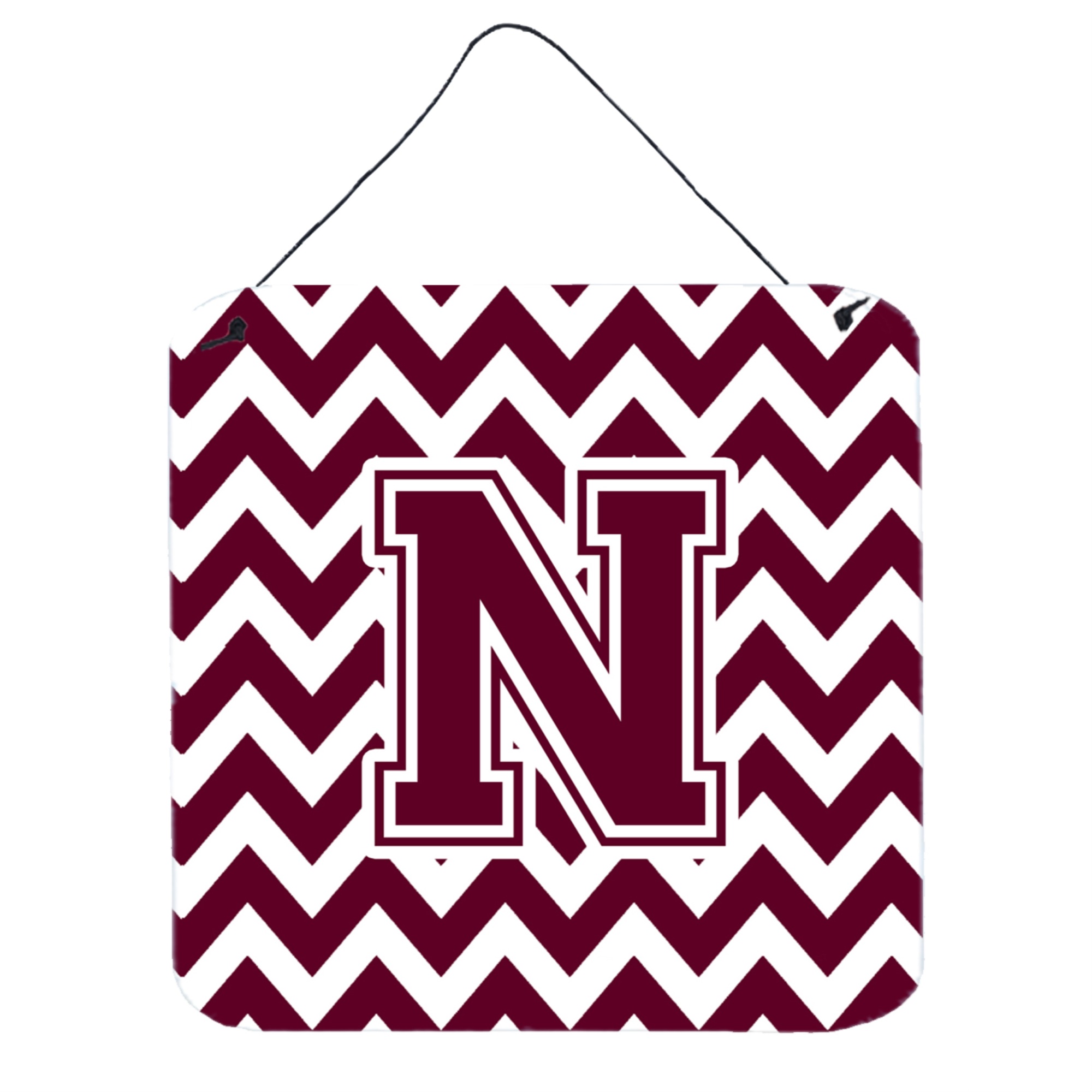 Caroline's Treasures "Caroline's Treasures Letter N Wall or Door Hanging Prints CJ1051-NDS66, 6"" H x 6"" W, Chevron - White and Maroon"