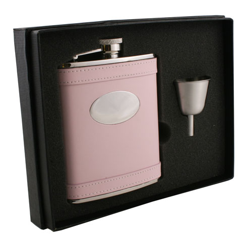 Visol Satisfaction Pink Leather 6oz Flask Gift Set