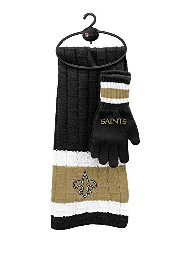 LittlEarth NFL New Orleans Saints Adult Scarf &amp; Glove Gift Set, One Size, Black