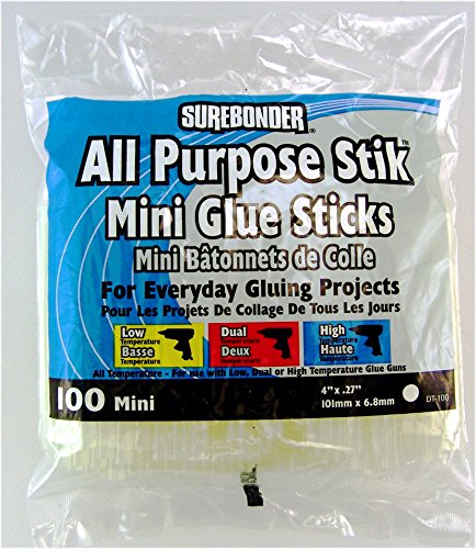 Surebonder USA Made Clear Hot Glue Sticks Works Hi & Low Temperature Mini Size 4" 100 Pack