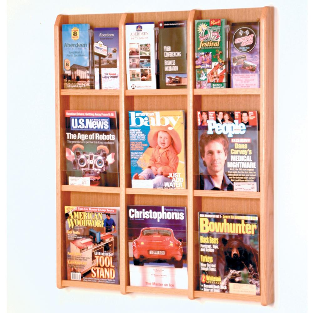 Wooden Mallet Divulge 9 Magazine/18 Brochure Wall Display w/Brochure Inserts, Light Oak
