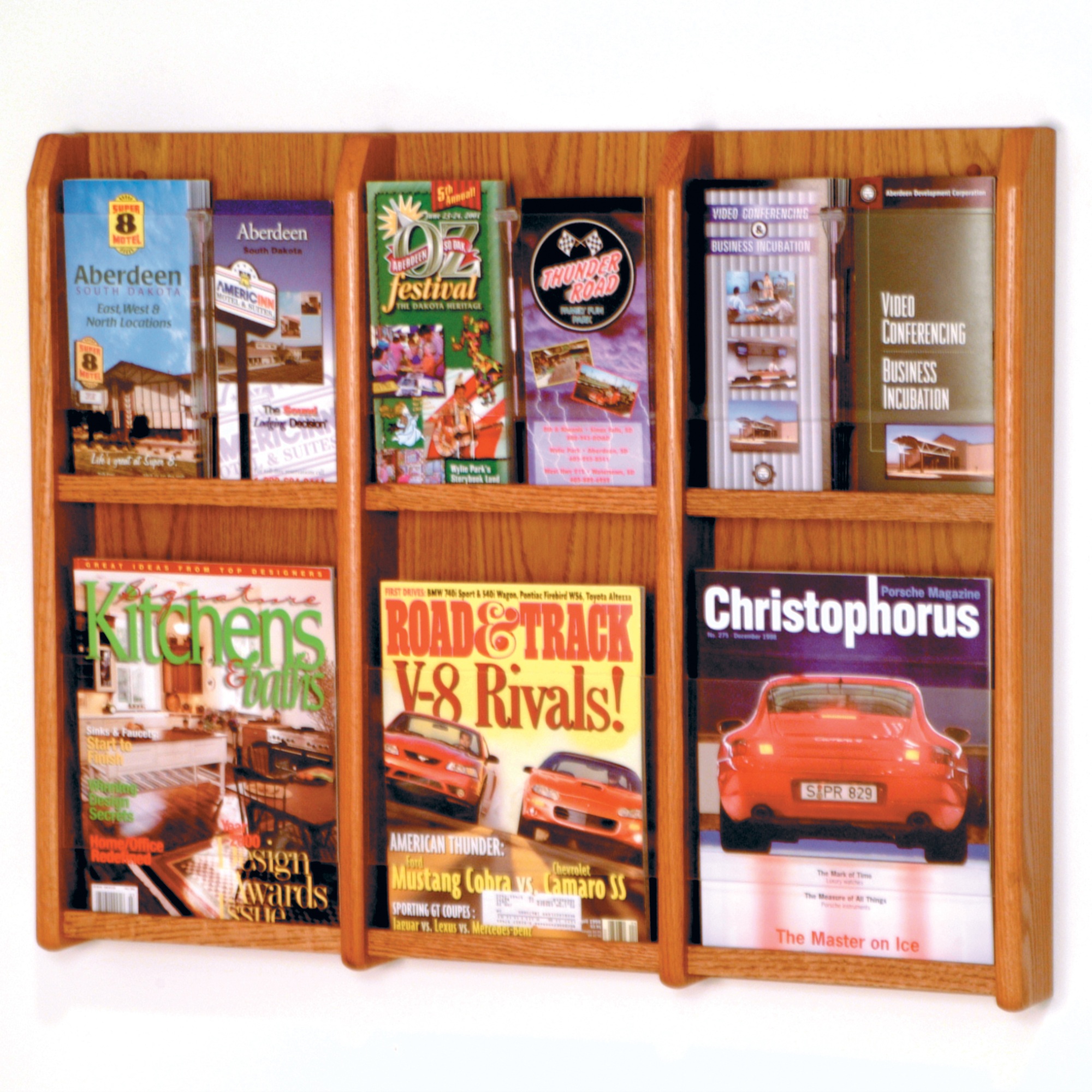 Wooden Mallet Divulge 6 Magazine/12 Brochure Wall Display w/Brochure Inserts, Medium Oak