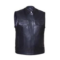 Premium Men's Premium SOA Style Collared Leather Club Vest,Black,Size - 5XL