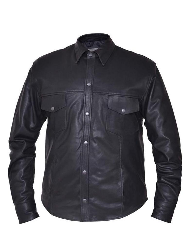 Lightweight Men's Premium Lightweight Leather Motorcycle Shirt,Black,Size - XL