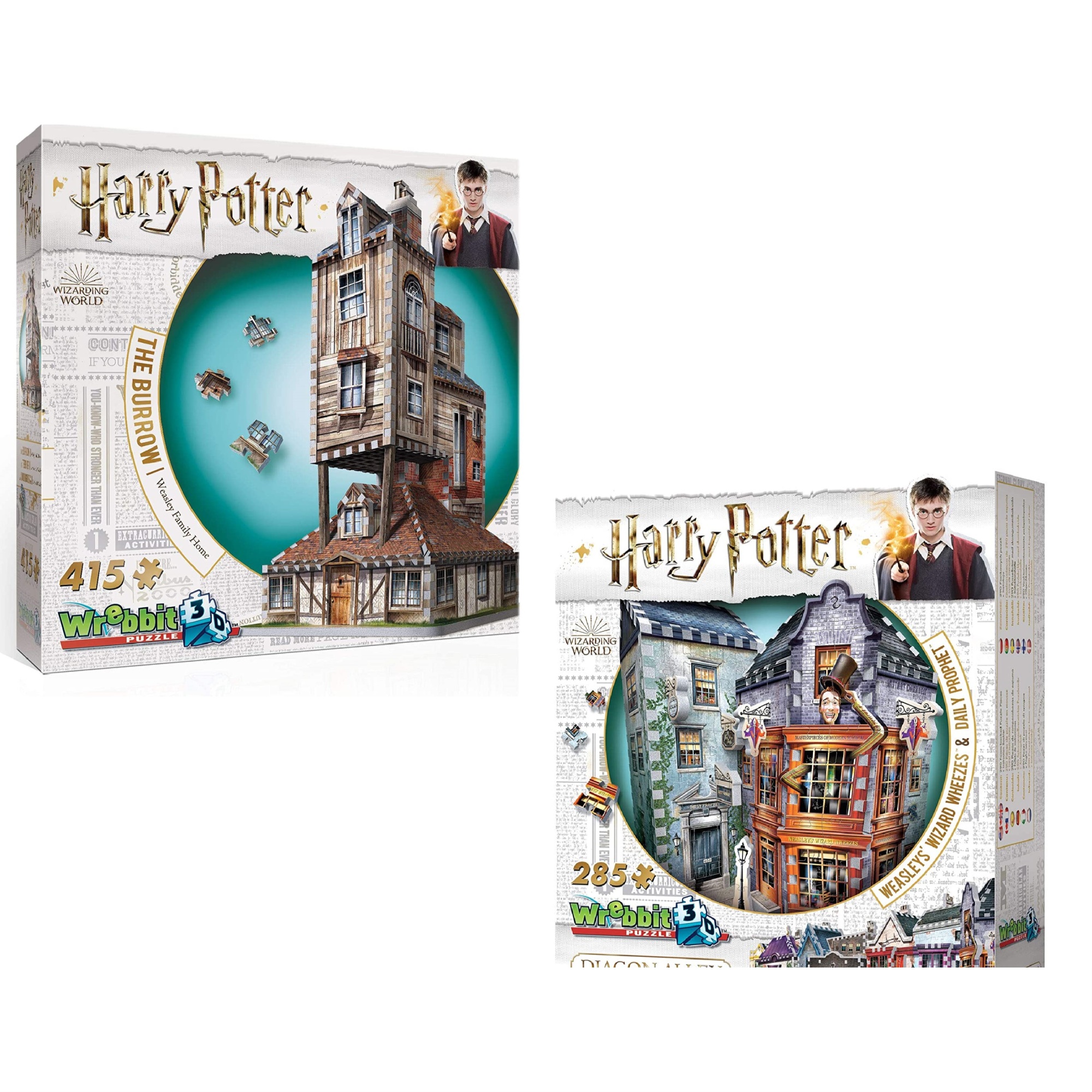 Wrebbit Puzzles Wrebbit 3D - Harry Potter The Burrow Weasley Family Home and Weasleys' Wizard Wheezes & Daily Prophet 3D Jigsaw Puzzle Bundl