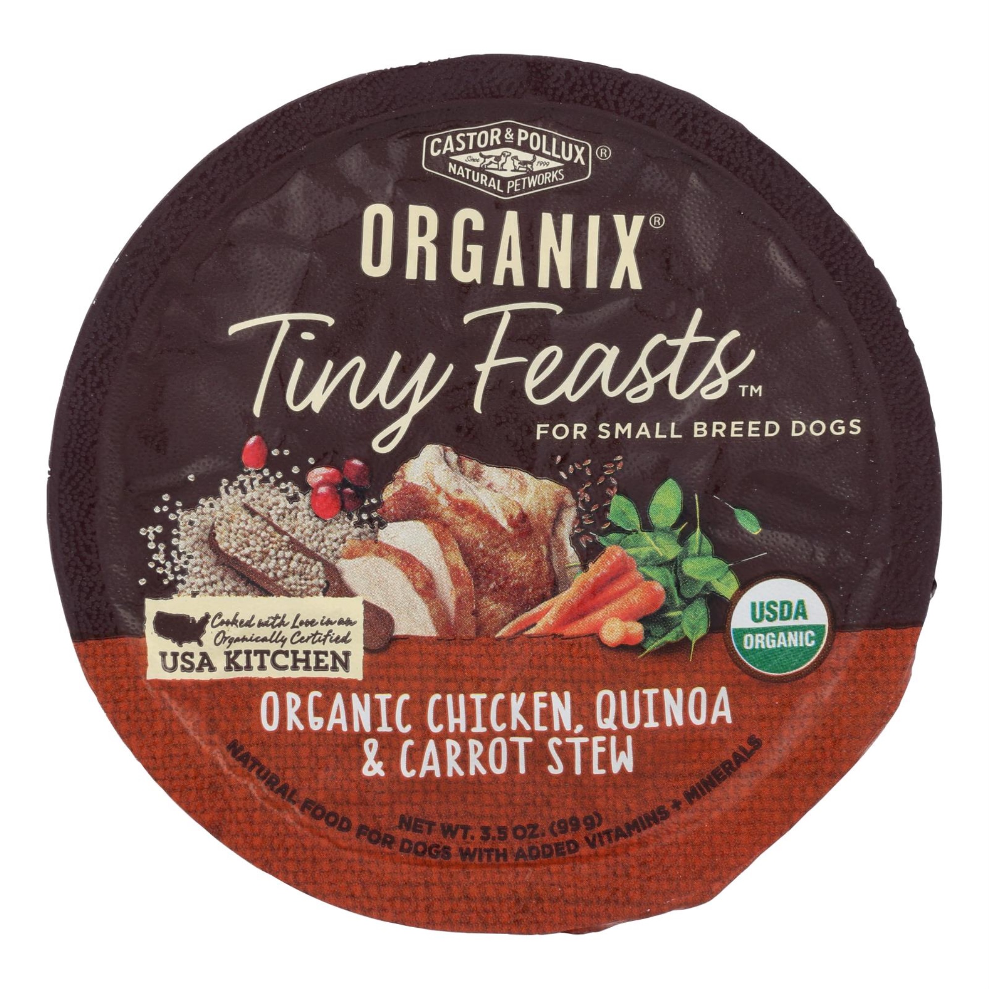 Castor and Pollux Castor & Pollux Wet Dog Food Organix Tiny Feasts Chicken Quinoa & Carrot Stew  - Case of 12 - 3.5 OZ