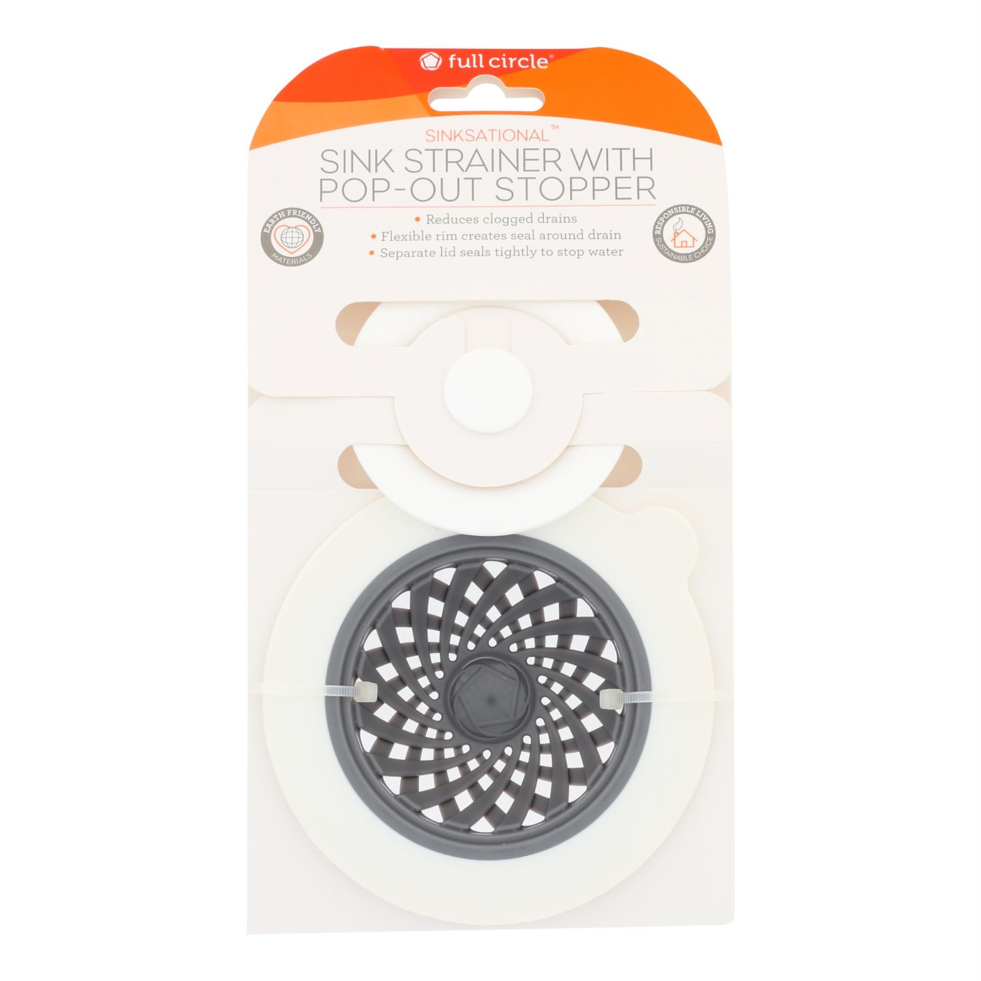 Full Circle Home Full Circle Sinksational Sink Strainer with Stopper, White/Gray