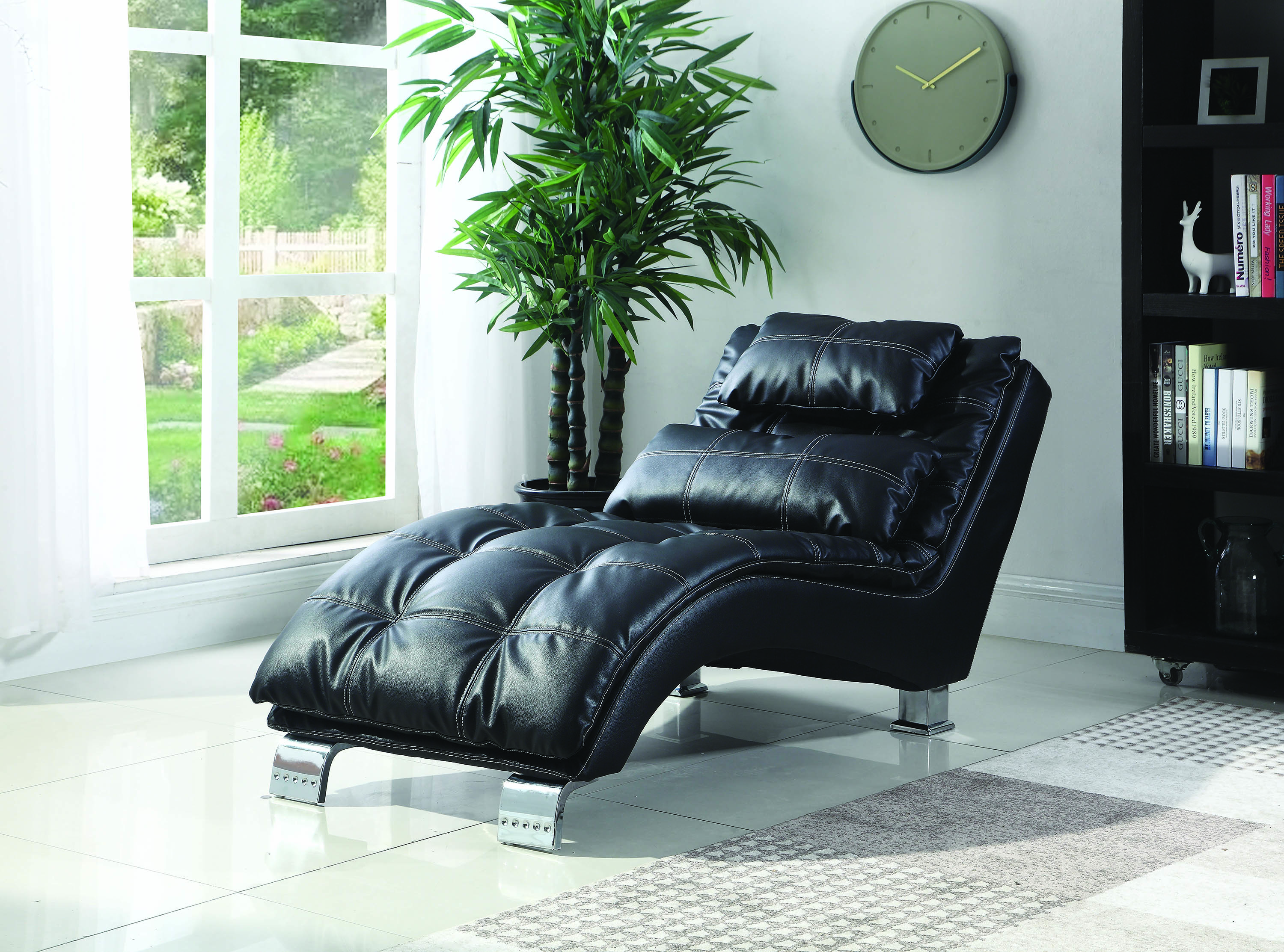 Coaster Contemporary Black Faux Leather Chaise