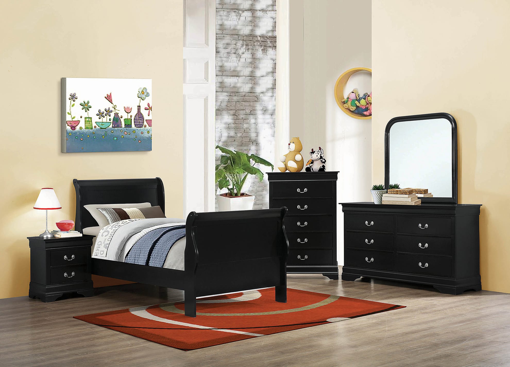 Coaster Louis Philippe Traditional Black Sleigh Twin Bed
