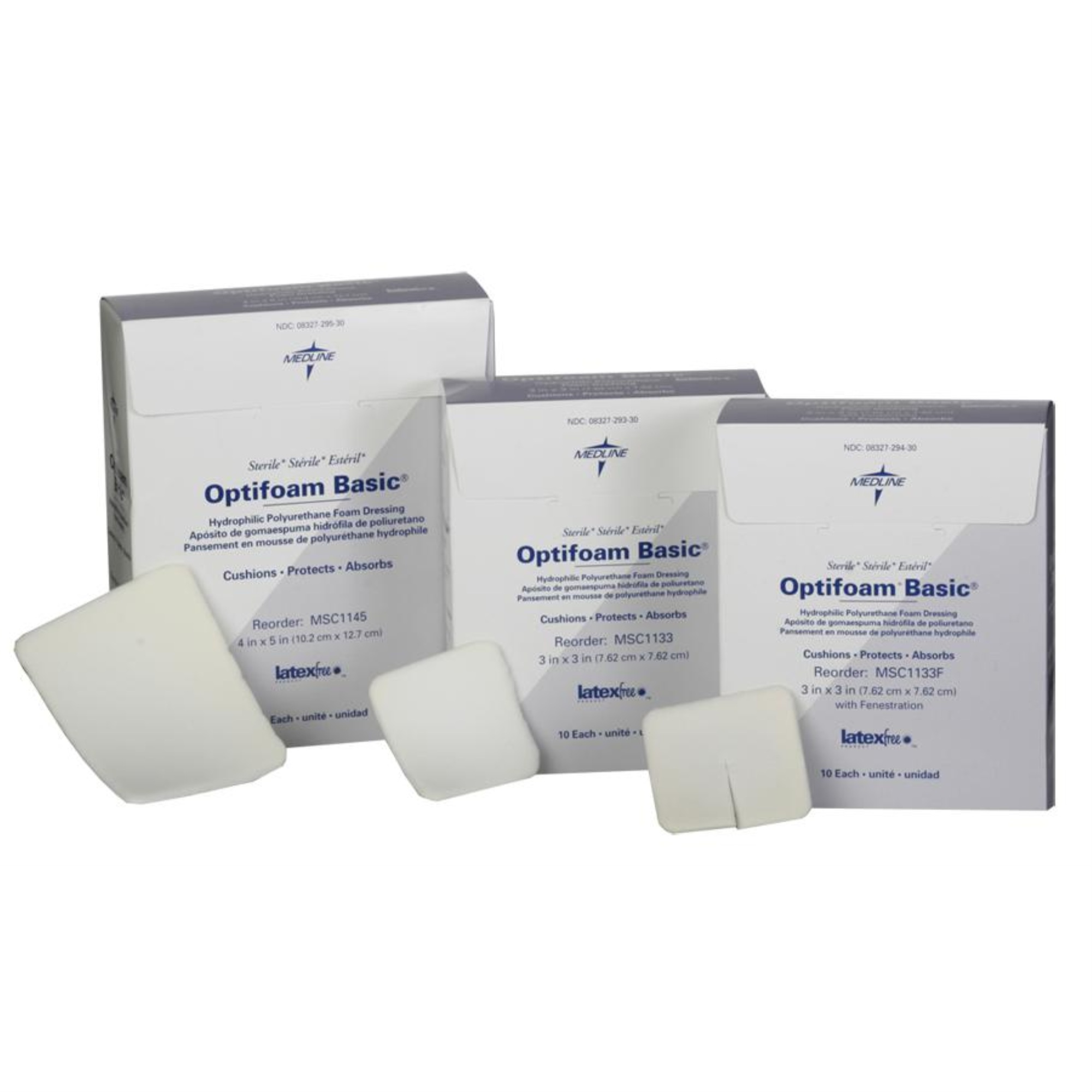 Medline Optifoam Basic Hydrophilic Polyurethane Foam Dressings,3"X3"