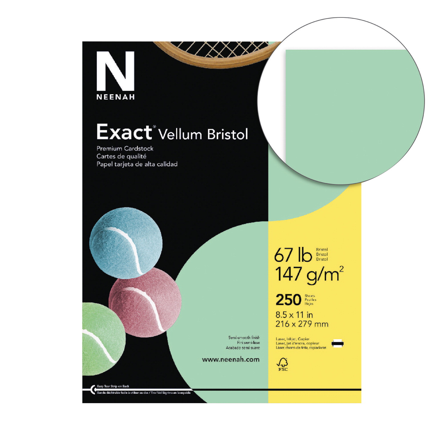 Neenah Paper Inc Neenah Exact Vellum Bristol, 8.5" x 11", 67 lb/147 gsm, Green, 250 Sheets (81358)