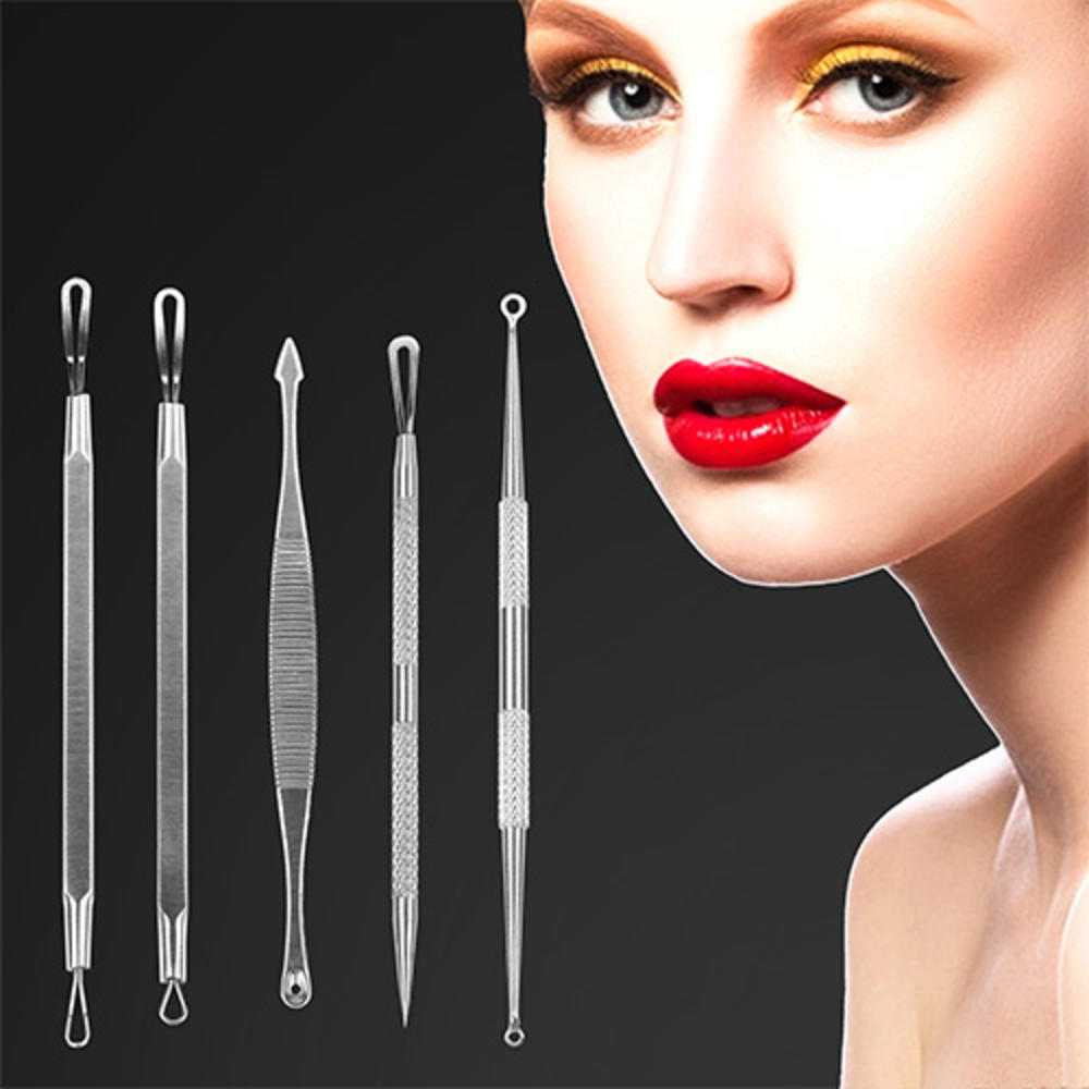 KOCASO 5 Pcs Blackhead Remover Kit Pimple Comedone Extractor Tool Set Stainless Steel Facial Acne Blemish Whitehead Popping Zit Rem